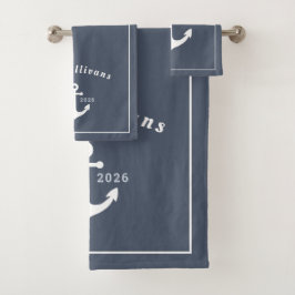 Monograma Moderno Ancla Costera Denim Azul Blanco