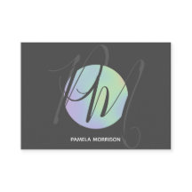 Monograma moderno de círculo holográfico - tarjeta