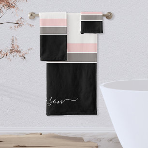 Monograma moderno de rayas negras rosadas