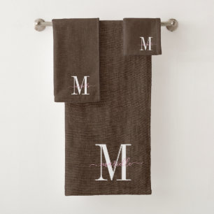 Monograma moderno Faux Linen Dark Brown