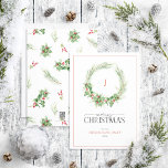 Monograma moderno Holly Berry Wreath Feliz Navidad<br><div class="desc">¿Busca una hermosa, simple y moderna tarjeta de vacaciones? No busque más y venga a nuestra Monogram Modern Holly Berry Wreath Merry Christmas Holiday Card! Esta impresionante tarjeta presenta un arreglo de corona suelta de vegetación acuática festiva de invierno, holly y bayas, enmarcando tu monograma, con el mensaje 'Feliz Navidad'...</div>