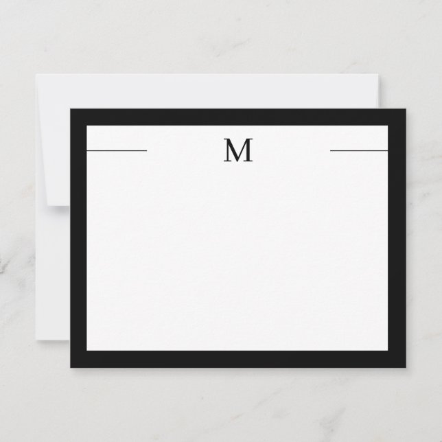 Monograma moderno marco negro tarjeta de nota plan (Anverso)