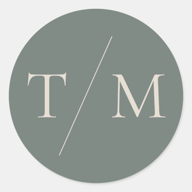 Monograma moderno Moss Boda verde Pegatina de sell (Anverso)