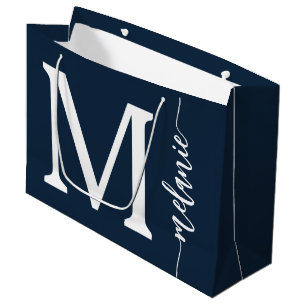 Monograma moderno Navy Guión blanco Gran Bolsa