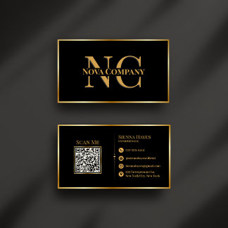 Monograma moderno negro y dorado tarjeta de visita