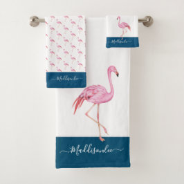 Monograma moderno Nombre Flamingo rosa Azul
