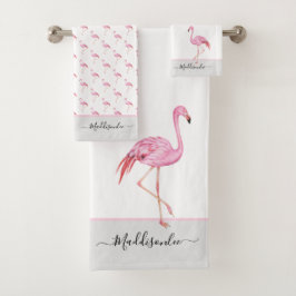 Monograma moderno Nombre Flamingo rosa Gris
