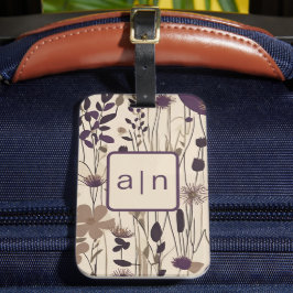 Monograma moderno Purple Wildflowers Etiqueta de e