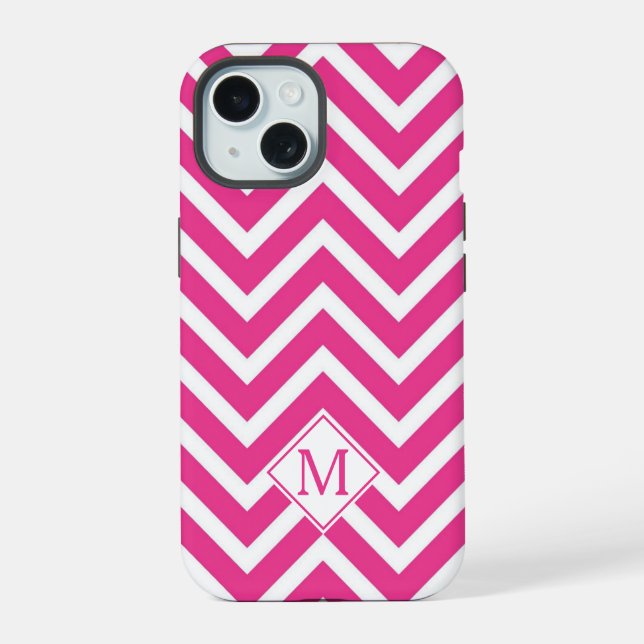 Monograma moderno rayas chevron rosa (Reverso )