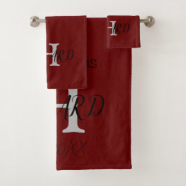 Monograma moderno recién casados Borgoña Rojo Blan