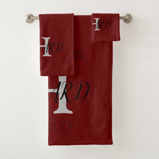 Monograma moderno recién casados Borgoña Rojo Blan (In situ)