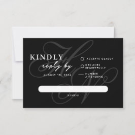Monograma moderno Tarjeta RSVP simple en negro