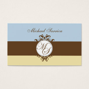 Monograma MS Brown Damask Blue Cream Gift Etiqueta