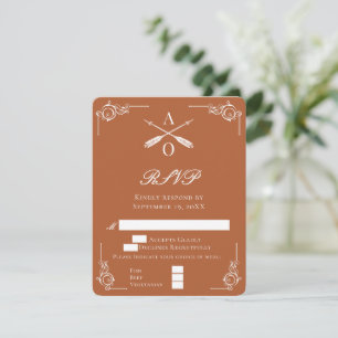 Monograma Naranja quemado y tarjeta RSVP de boda d