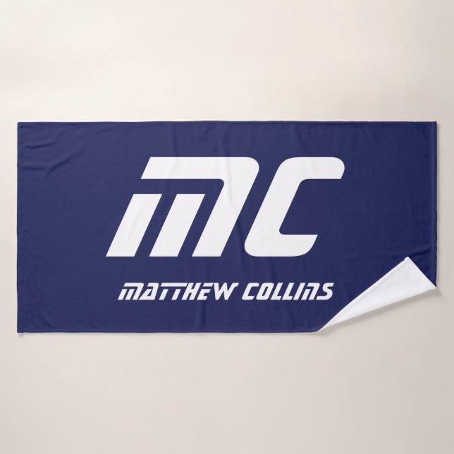 Monograma Naval Azul Deportes Masculina Simple Ini (Toalla de baño)