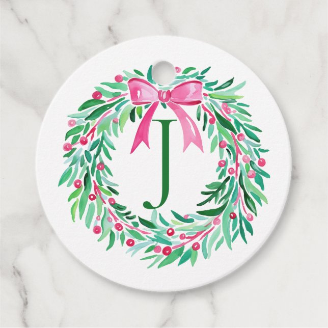 Monograma Navidades rosados Etiqueta de regalo de  (Anverso)