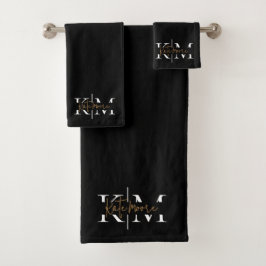 Monograma negro dorado elegante con letra manuscri