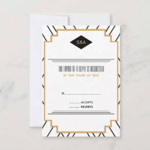 Monograma negro, oro y blanco Art Deco RSVP