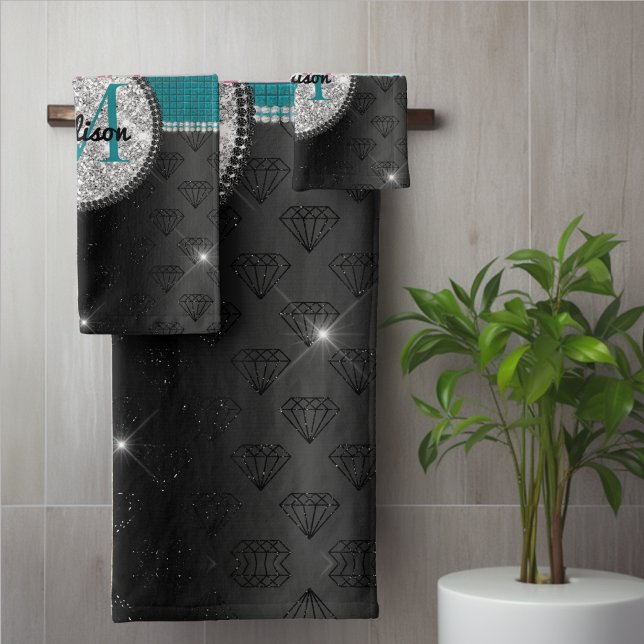 Monograma negro turquesa brillo plateado falso chi (Subido por el creador)