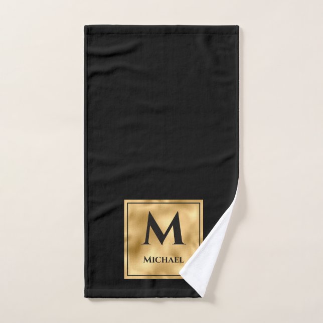 Monograma negro y dorado Lujo elegante (Toalla de mano)