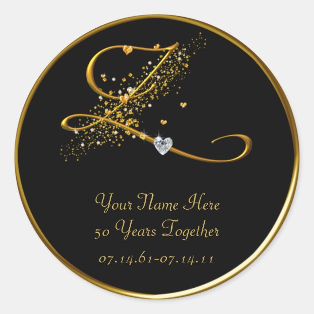 Monograma negro y oro Pegatina de 50 años (Anverso)