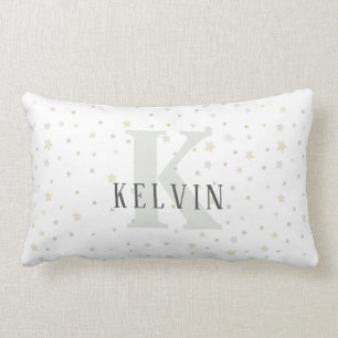 Monograma niño niño gris khaki almohada decorativa