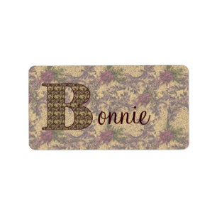 Monograma Nombre Etiqueta Floral Elegante Inicial 