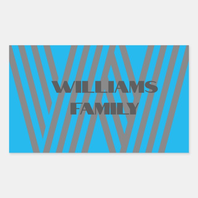 Monograma nombre familia azul gris Pegatina modern (Anverso)