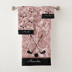 Monograma nombre golf deporte rosa negro rosa oro