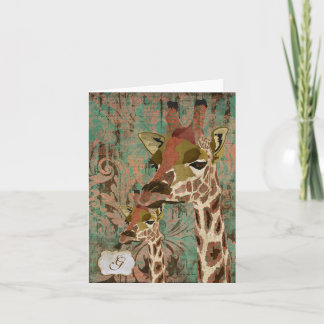 Monograma Notecard del damasco de las jirafas de