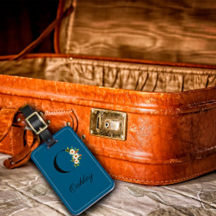 Monograma O cobalto acuarela Flor Etiqueta del equ