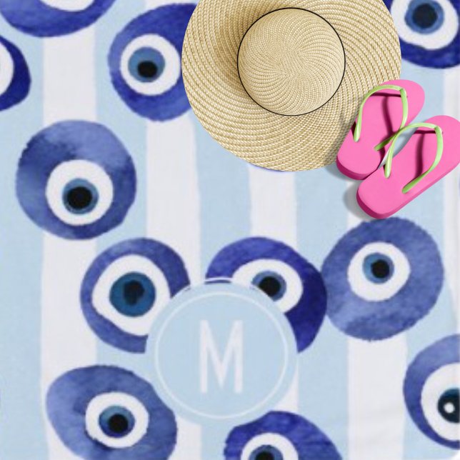 Monograma Ojo Mal Nazar Toalla de Playa Trendy Hol (The beach is calling! )