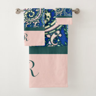 Monograma Paisley Blue Sage Green Light Rubor Pink