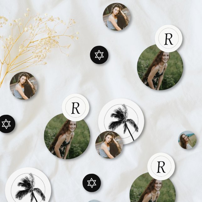 Monograma Palm Tree Bat Mitzvah Photo Confetti (Monogram Palm Tree Bat Mitzvah Photo Confetti
)