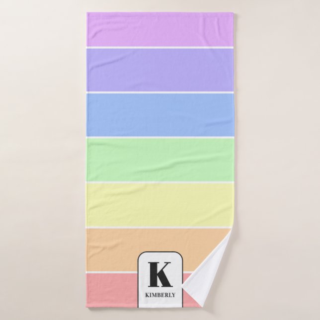 Monograma Pastel Arcoíris Coloridas Rayas Moderno (Toalla de baño)