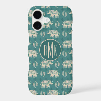 Monograma| Patrón de caravana elefante Verde azula