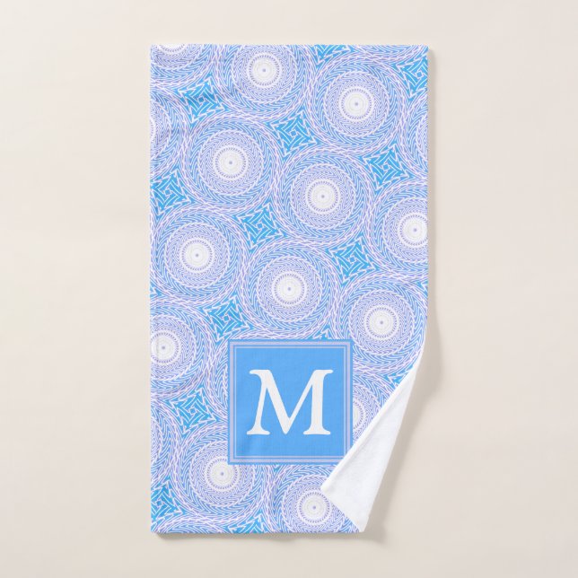 Monograma Patrón de círculos azules eléctricos (Toalla de mano)