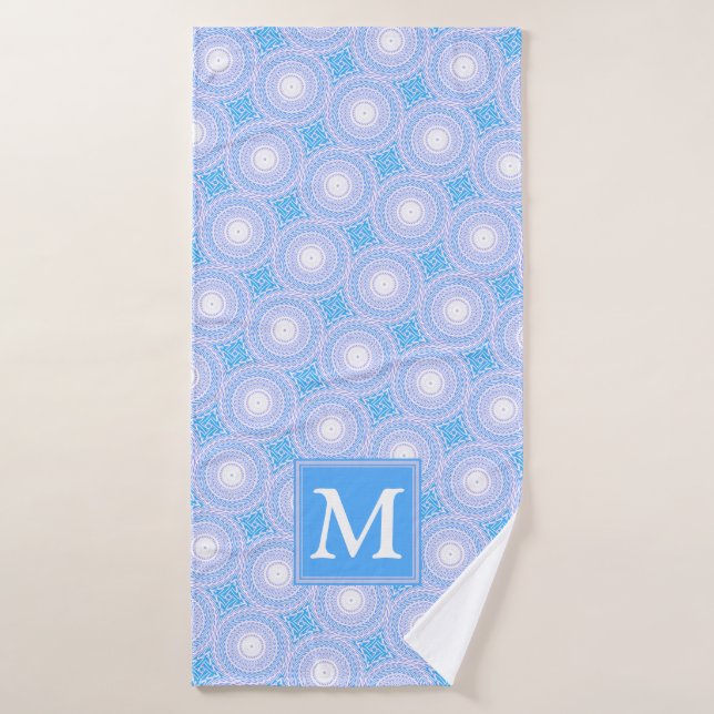 Monograma Patrón de círculos azules eléctricos (Toalla de baño)