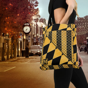 Monograma Patrón negro dorado Bolsa de Tote