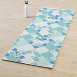Monograma Patrón Turquesa Verde azulado Yoga Mat