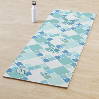 Monograma Patrón Turquesa Verde azulado Yoga Mat