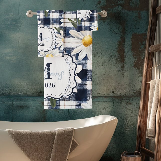 Monograma personalizada de gingham de navy con mar (Subido por el creador)