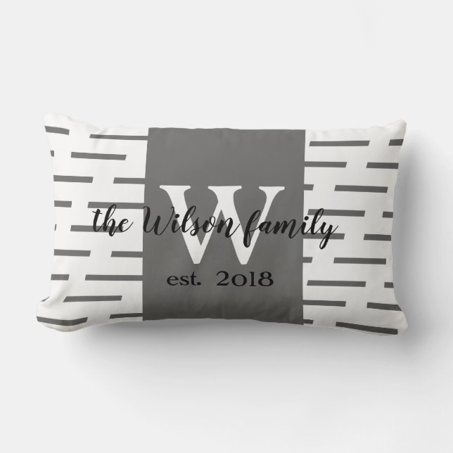 monograma personalizado almohada gris y blanco mod (Anverso)