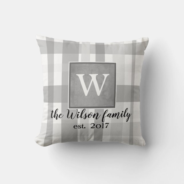 monograma personalizado almohada gris y blanco pla (Anverso)