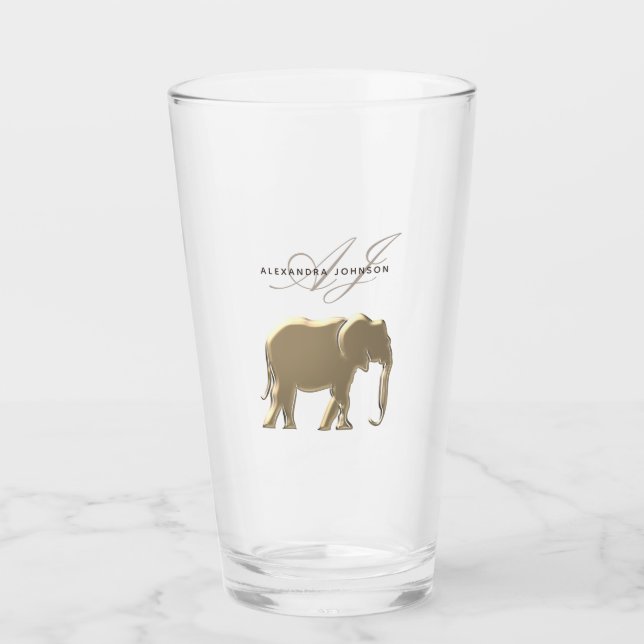 Monograma Personalizado de Elefante Dorado (Anverso)