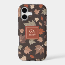 Monograma Personalizado de Hojas de Otoño Oscuro