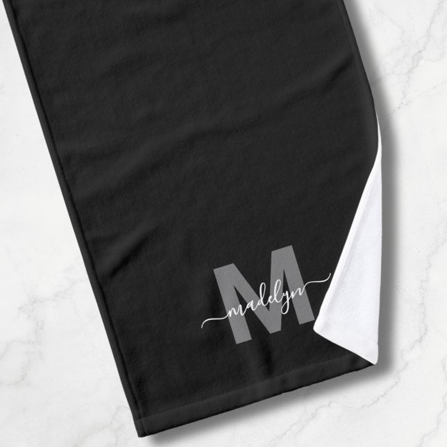 Monograma Personalizado Elegante Negro (Custom Elegant Black Name Monogram Hand Towel)