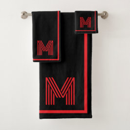 Monograma Personalizado Elegante Negro y Rojo