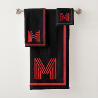 Monograma Personalizado Elegante Negro y Rojo