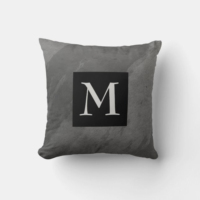 monograma personalizado lanzar almohada gris moder (Anverso)